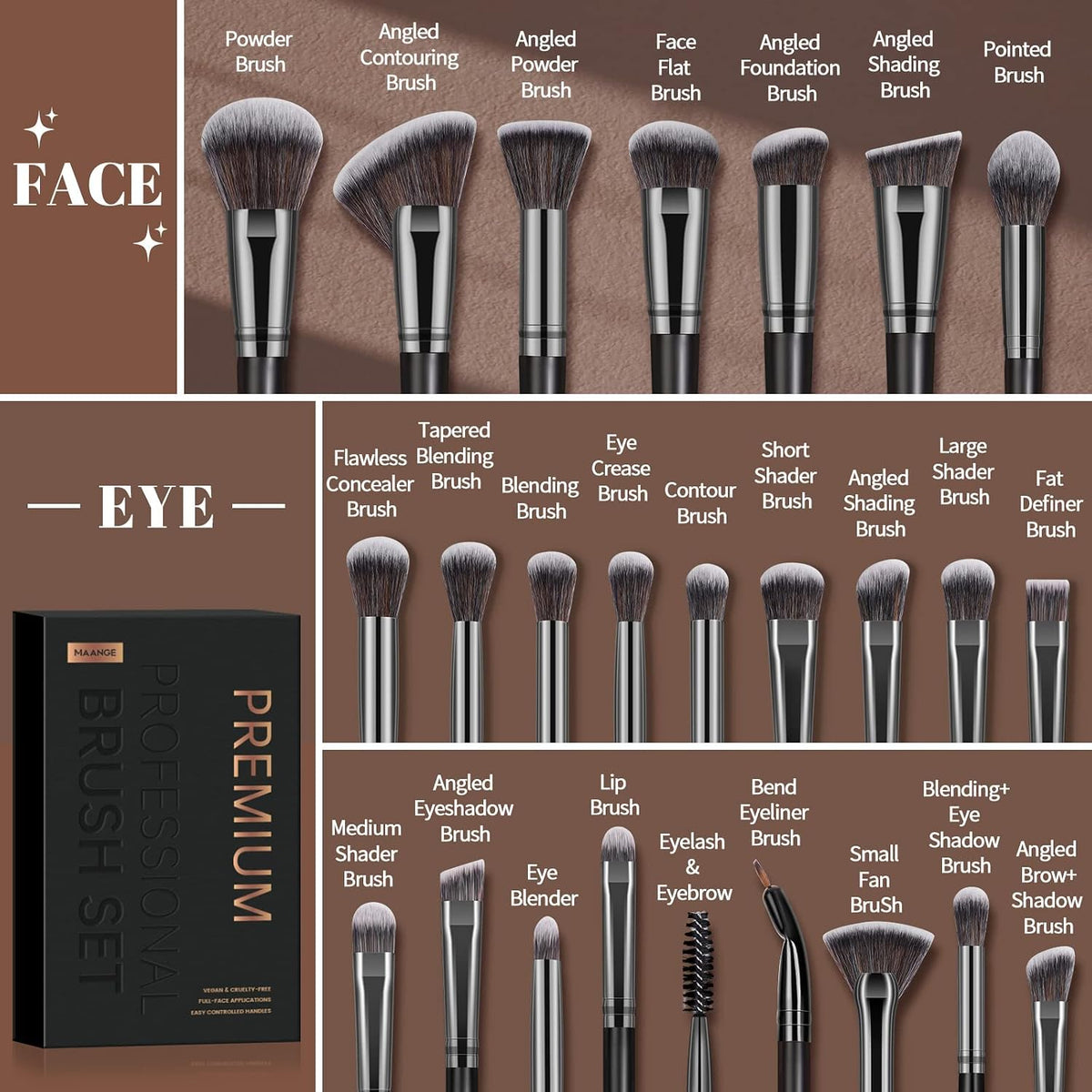 Makeup Brushes, 25Pcs Makeup Brush Set Premium Synthetic Concealer Blush Foundation Eyeshadow Brush Professional Make up Brushes with Gift Box(Black)